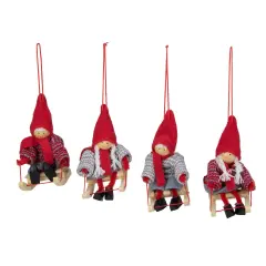Northlight Holiday Kids on Sleds Christmas Ornaments - 4" - Set of 4 Red