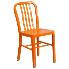 Merrick Lane Santorini 18 Inch Galvanized Steel Indoor/Outdoor Dining Chair with Slatted Back And Powder Coated Finish Orange