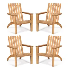 Patio Durable Acacia Wood Adirondack Lounge Armchair with Slatted High Backrest Brown