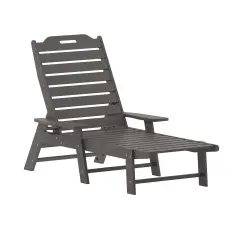 Merrick Lane Gaylord Adjustable Adirondack Lounger with Cup Holder- All-Weather Indoor/Outdoor HDPE Lounge Chair Gray