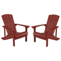 Emma and Oliver 2 Pack Outdoor All-Weather Poly Resin Wood Adirondack Chairs Red