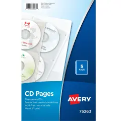 Avery Clear DVD Storage Sleeves for 3 Ring Binder, Two-Sided, Pack of 5 Holds 20 CD/DVDs Total (75263)