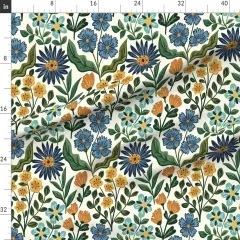 Various Fabrics by the Yard or Fat Quarter Wildflower Graceful Flowers Blossoms Petals Blue Green Orange Marigold Daisy Custom Printed Fabric by Spoonflower