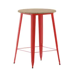 Merrick Lane Dryden Indoor/Outdoor Bar Top Table, 30" Round All Weather Poly Resin Top with Steel base Brown/Red