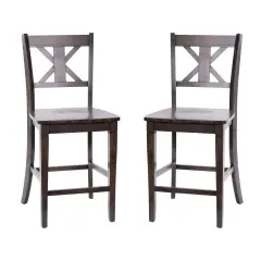 Merrick Lane Imelda Set of Two Solid Wood Modern Farmhouse Dining Stool Gray Wash Walnut