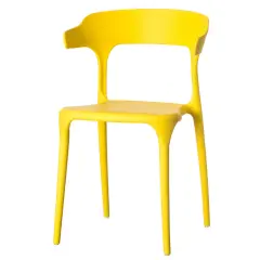 Modern Plastic Outdoor Dining Chair with Open U Shaped Back Single Yellow