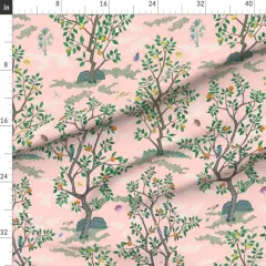 Various Fabrics by the Yard or Fat Quarter Chinoiserie Pink Botanical Nature Oranges Lemons Birds Custom Printed Fabric by Spoonflower