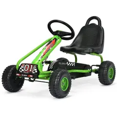 Iron Pedal Powered Ride On Car Go Kart for Kids with Adjustable Seat Green
