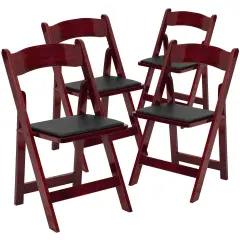 Emma and Oliver 4 Pack Wood Folding Chair with Vinyl Padded Seat Mahogany