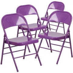 Emma and Oliver 4 Pack Colorful Metal Folding Chair Teen and Event Seating Impulsive Purple