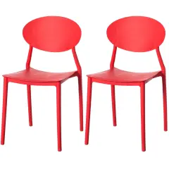 Modern Plastic Outdoor Dining Chair with Open Oval Back Design Set of 2 Red