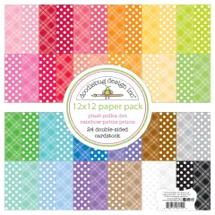 Doodlebug Petite Prints Double-Sided Cardstock 12"X12" 24/Pk-Plaid-Polka Dot