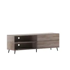 Merrick Lane Erikson Mid-Century Modern TV Stand with Adjustable Shelves and Two Drawers Walnut