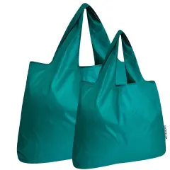 Wrapables Large & Small Foldable Tote Nylon Reusable Grocery Bags, Set of 2 Set of 2, Teal