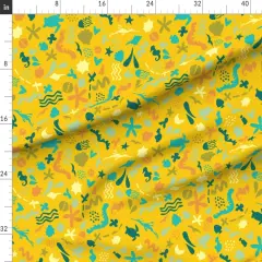 Various Fabrics by the Yard or Fat Quarter Ocean Friends Mustard Yellow Aquatic Sea Creatures Beach Custom Printed Fabric by Spoonflower