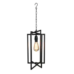 Gerson 28" Black Rectangular Iron Caged Electric Pendant Hanging Lamp with Edison Style Bulb
