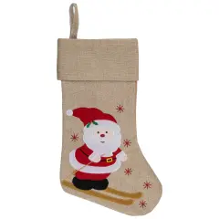 Northlight 19" Burlap Skiing Santa With Poles and Snowflakes Christmas Stocking Beige