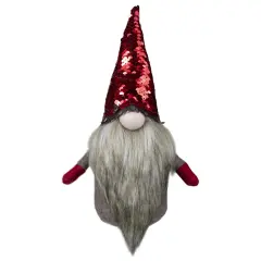Northlight Gnome with Beard and Flip Sequin Hat Christmas Figure - 9" - Red and Gray