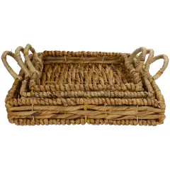 Northlight Set of 3 Square Natural Woven Water Hyacinth Serving Trays with Handles 16" Brown