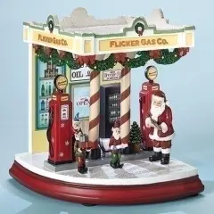 Roman 7.25" Red and White Colored Gas Station with Santa Musical Christmas Figurine - Led Lights