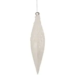Northlight 9.5" White Beaded Glitter Finial Glass Christmas Ornament
