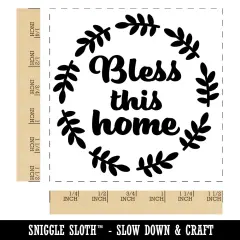 Bless This Home in Wreath Self-Inking Rubber Stamp Ink Stamper Red