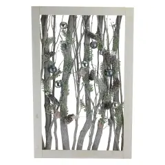 Northlight Decorated Standing Birch Branches in Wood Frame Table or Wall Decoration Brown