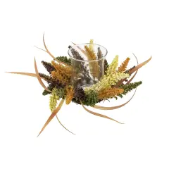 Northlight Autumn Harvest Pillar Candle Holder with Artificial Fall Foliage - 18" x 6" Orange