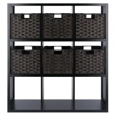 Contemporary Home Living 7 Pc Storage Shelf with 6 Foldable Woven Baskets - 40" - Black and Chocolate