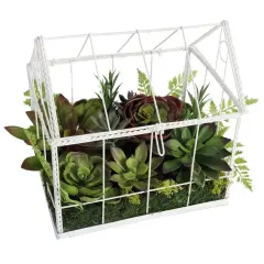 A & B Home 14.5" Green and White Artificial Succulent Garden in House Tabletop Decor