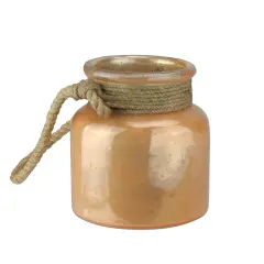 Kaemingk 6.25" Brown Distressed Glass Hurricane Decor with Rope