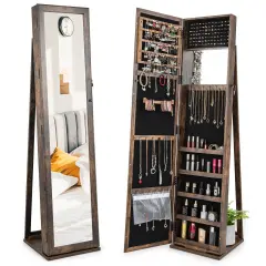 FreeStanding Lockable Jewelry Storage Organizer with Full-Length Mirror Brown