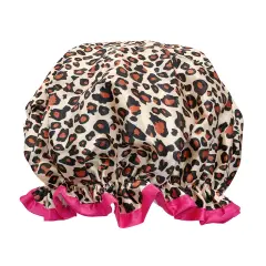 Wrapables Reusable Women's Waterproof Shower Caps for Long Hair Leopard