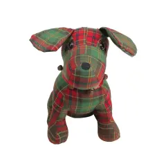 Allstate 11" Red and Green Plaid Dog with Bells Christmas Decoration
