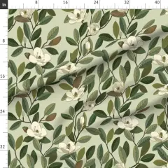 Various Fabrics by the Yard or Fat Quarter Magnolia Blooms Green White Flowers Botanical Floral Custom Printed Fabric by Spoonflower