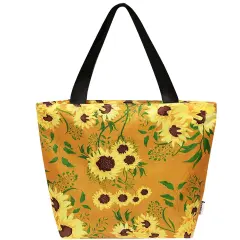 Wrapables Carryall Shopping Travel Tote Bag with Durable Ripstop Polyester - Foldable, Waterproof, and OEKO-TEX Certified Large, Sunflowers