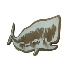 21 Inch Distressed Wood Whale Wall Hook Rack With Metal Accents