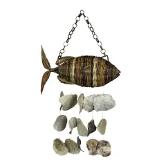 Large Woven Rattan Fish Shaped Capiz Shell Wind Chime 31 Inches High