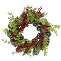 Northlight Frosted Pine Cones and Berries Artificial Christmas Wreath - 18-Inch, Unlit Brown