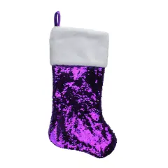 Northlight 23" Purple and Silver Reversible Sequined Christmas Stocking with Faux Fur Cuff
