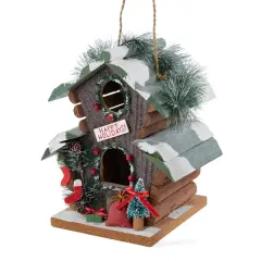 Kurt Adler 9" Brown and Green Woodland Happy Holiday's Birdhouse Christmas Ornament