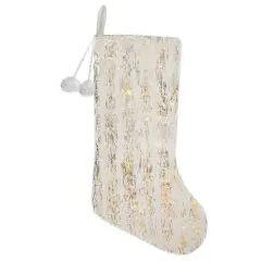 Northlight 20" Cream and Gold Wood Grain Pattern and Faux Fur Christmas Stocking Ivory