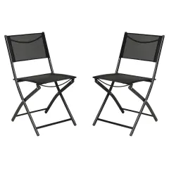 Merrick Lane Bardwell Set of 2 Versatile Flex Comfort Indoor/Outdoor Fold Chairs with Metal Frames Black