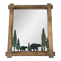 26-Inch High Black Bears Wood and Metal Wall Mirror Cabin Home Bedroom Decor