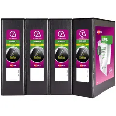 Avery Durable View 3 Ring Binders, 3" Slant Rings, 4 Black Binders (17050)