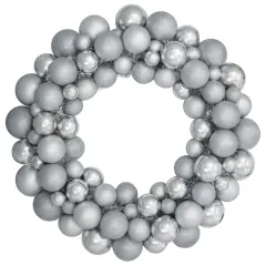 Northlight 3-Finish Shatterproof Ball Ornament Christmas Wreath - 36" - Silver - Unlit