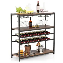 Costway Rustic 5-tier Wine Rack Table 22 Bottle Wine Cabinet Freestanding with Glass Holder