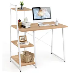 Compact Computer Desk Workstation with 4 Tier Shelves for Home and Office Natural
