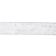 Northlight Snowy White and Silver Circle Christmas Wired Craft Ribbon 2.5" x 16 Yards