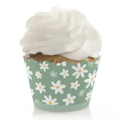Big Dot of Happiness Sage Green Daisy Flowers - Floral Party Decorations - Party Cupcake Wrappers - Set of 12